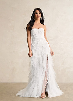 Azazie Ceresia Vestidos de novia Vestido de Diamante Blanco de Tul de Corte Recto con Lentejuela image4