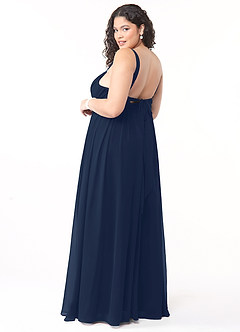 Azazie Aziza Bridesmaid Dresses Dark Navy A-Line V-Neck Pleated Chiffon Dress image10