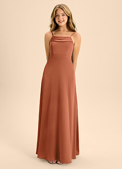Azazie Anselie Junior Jurk van Stretch Satijn met A-Lijn Off the Shoulder Ceder Roos image4