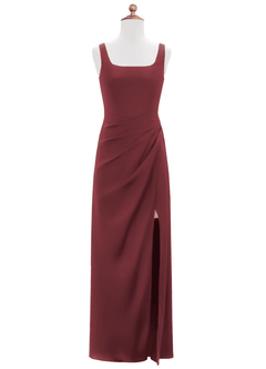 Azazie Mero Junior Merlot Mermaid Pleated Stretch Satin Dress image6