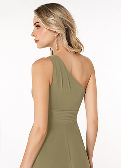 Azazie Dallas Vestidos de damas de honor Vestido de Musgo Verde de Gasa de Corte en A con Hombro unilateral image5