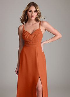 Azazie Terese Vestidos de damas de honor Vestido de Naranja Quemada de Gasa de Corte en A con Plisado image5