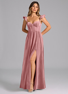 Azazie Denisse Bridesmaid Dresses Dusty Rose A-Line Ruched Velvet Dress image5
