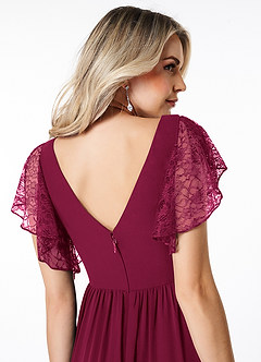 Azazie Zella Bridesmaid Dresses Burgundy A-Line Lace Chiffon Dress image6