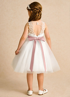 Azazie Lettie Flower Girl Dresses Ivory Rose Gold Ball-Gown Lace Dress image2