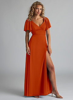 Azazie Induh Bridesmaid Dresses Paprika A-Line Flutter V-neck Mesh Dress image3