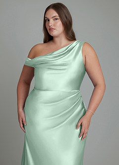 Azazie Emerson Bridesmaid Dresses Agave Mermaid Off the Shoulder Metallic Satin Dress image12