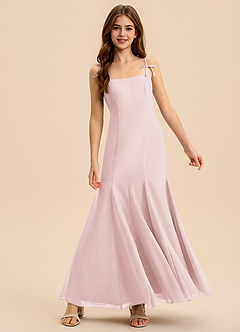 Azazie Evey Junior Vestido de Rosa Rubor de Gasa de Corte Sirena con Plisado image3