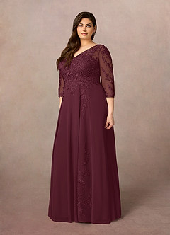 Azazie Noella Abiti per la Madre della Sposa Abito A-Line in Chiffon con Scollo a V in Pizzo Cabernet image10