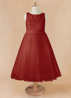 Azazie Calla Robe Demoiselle D'honneur Fillette Robe Princesse en Tulle Dentelle Terracotta image7