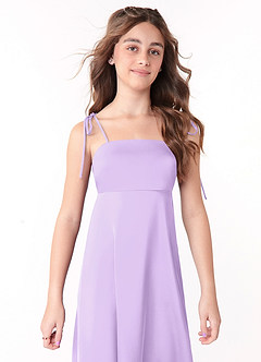 Azazie Violeta Junior Lilac A-Line Bow Stretch Satin Dress image4
