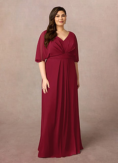 Azazie Oksana Mother of the Bride Dresses Burgundy A-Line V-Neck Pleated Chiffon Dress image6