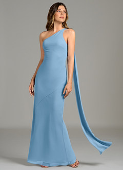 Azazie Juniper Bridesmaid Dresses Steel Blue Mermaid One Shoulder Chiffon Dress image3