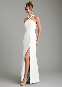 Azazie Rue Bridesmaid Dresses White A-Line Halter Chiffon Dress image5