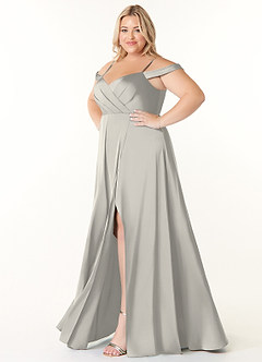 Azazie Ocean Bridesmaid Dresses Pebble A-Line V-Neck Pleated Stretch Satin Dress image8