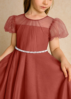 Azazie Duckie Flower Girl Dresses Terracotta Ball-Gown Pleated Tulle Dress image6