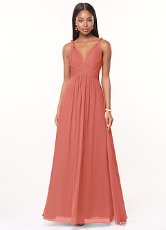 Azazie Maren Vestidos de madrinha de casamento Vestido Rosa Salmão de Chiffon de Linha A com Plissado image1