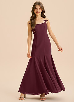 Azazie Evey Junior Cabernet Mermaid Pleated Chiffon Dress image3