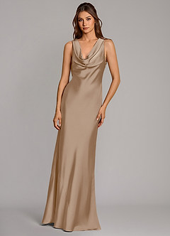 Azazie Cheryl Robes de demoiselle d'honneur Robe Sirène en Satin extensible Taupe image4