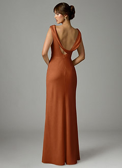 Azazie Kieryn Vestidos de damas de honor Vestido de Cobre de Satén Elástico de Corte Sirena con Plisado image5
