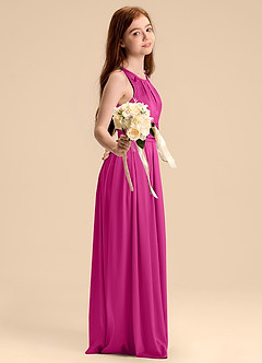 Azazie Bibiane Junior Fuchsia A-Line Pleated Stretch Satin Dress image5