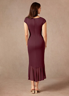 Azazie Renetta Mother of the Bride Dresses Cabernet Sheath V-Neck Pleated Mesh Dress image3