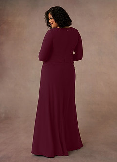 Azazie Natalya At-home Try On Dresses Cabernet A-Line Pleated Luxe Knit Dress image9