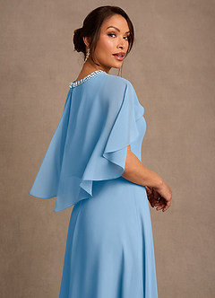 Azazie Winnifred vestidos de madre de la novia Vestido de Azul Pálido de Gasa de Corte en A con Perla image5