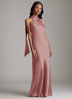 Azazie Cassiana Robes de demoiselle d'honneur Robe Sirène en Satin extensible Plissée Rose Poussiéreuse image6
