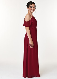 Azazie Dakota Junior Burgundy A-Line Off the Shoulder Chiffon Dress image3