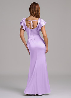 Azazie Elkie Robes de demoiselle d'honneur Robe Sirène en Satin extensible Col Carré Lilas image2