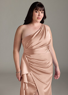 Azazie Maive Bridesmaid Dresses Rose Gold Sheath Ruched Stretch Satin Dress image11