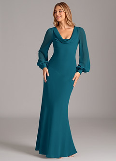 Azazie Jaxine Bridesmaid Dresses Ink Blue Mermaid Long Sleeve Chiffon Dress image4