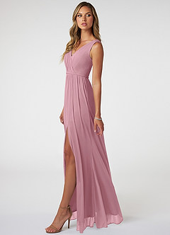 Azazie Tanicia Bridesmaid Dresses Vintage Mauve A-Line V-Neck Pleated Mesh Dress image3