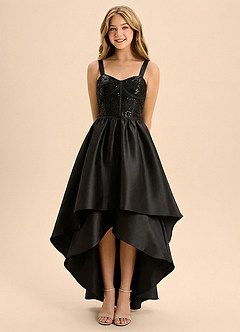 Azazie Evie Junior Formal Linia A Dekolt w kształcie serca Matowy satynowy Długość podłogi Młodsza druhna Sukienka image1