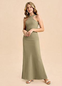 Azazie Doretta Junior Robe Fourreau en Mousseline de soie Plissée Vert Mousse image5