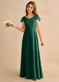 Azazie Nari Girls Formal Blumenmädchenkleider A-Linie mit ärmel Chiffon Kleid Smaragd image1