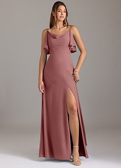 Azazie Darcia Bridesmaid Dresses Desert Rose A-Line Side Slit Chiffon Dress image1