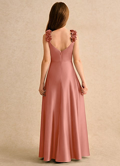 Azazie Rosita Girls Formal Flower Girl Dresses Salmon Pink A-Line Pleated Stretch Satin Dress image5