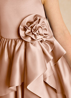 Azazie Hermia Flower Girl Dresses Champagne Rose A-Line Sleeveless Matte Satin Dress image6