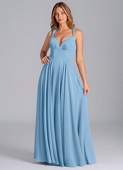 Azazie Darana Bridesmaid Dresses Steel Blue A-Line Corset Chiffon Dress image3