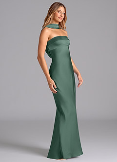 Azazie Lusinda Vestidos de damas de honor Vestido de Eucalipto de Satén Elástico de Corte Sirena con Sin tirantes image6