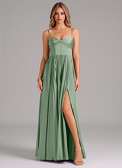 Azazie Akiko Bridesmaid Dresses Matcha A-Line Sweetheart Neckline Stretch Satin Dress image1