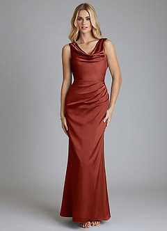 Azazie Tallie Bridesmaid Dresses Terracotta Mermaid Pleated Stretch Satin Dress image9