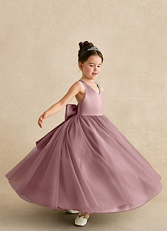 Azazie Peanut vestidos de niña de las flores Vestido de Rosa Polvorienta de Tul de Corte En A con Tirantes image5