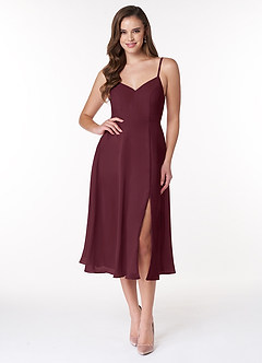 Azazie Clarissa Brautjungfernkleider A-Linie V-Hals Chiffon Kleid Cabernetrot image1