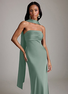 Azazie Saylor Brudtärnklänningar Klä av Sjöjungfru i Stretch Satin Axelbandslös Silversalvia image1