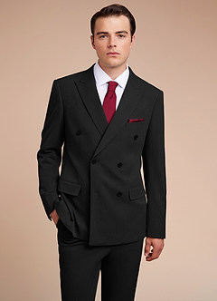 front Collins Black Double Breasted Wool Blend Suit Jacket