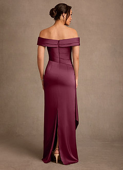Azazie Beah Mother of the Bride Dresses Mulberry Sheath Off the Shoulder Stretch Satin Dress image3