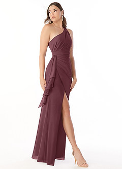 Azazie Maive Bridesmaid Dresses Sangria Sheath Pleated Ruffle Chiffon Dress image3